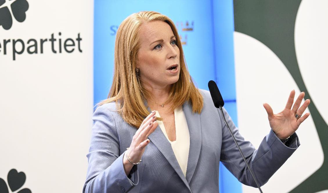 Centerpartiets partiledare Annie Lööf (C) presenterar partiets agenda för nästa regering vid en pressträff i riksdagens presscenter. Foto: Fredrik Sandberg/TT