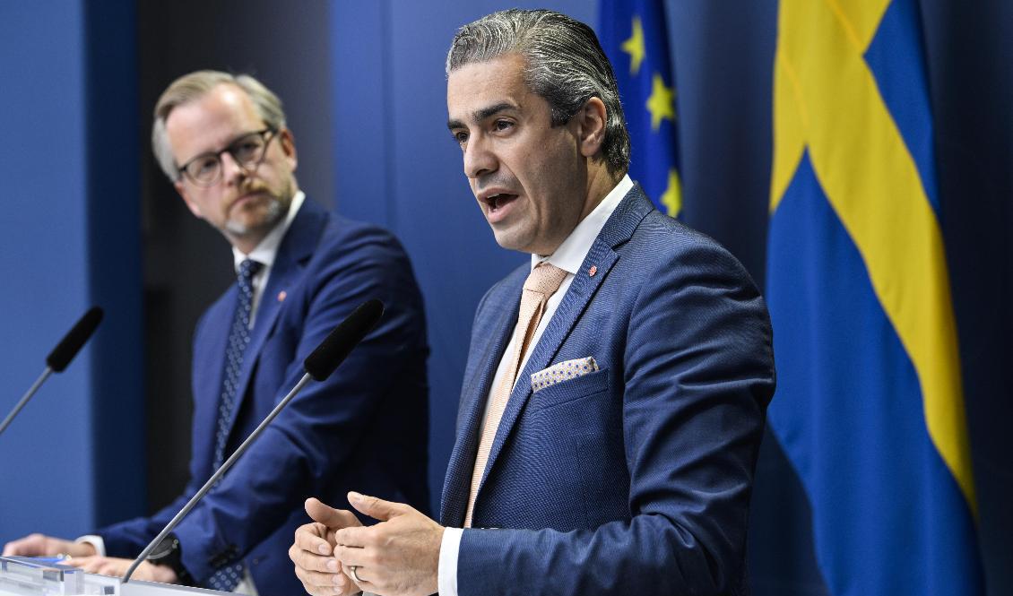 Finansminister Mikael Damberg och energi- och digitaliseringsminister Khashayar Farmanbar håller presskonferens om elmarknaden. Arkivbild. Foto: Henrik Montgomery/TT