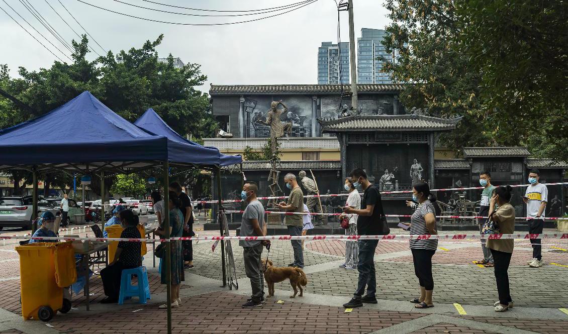 Invånare i Chengdu testas för covid-19 i slutet av augusti. Foto: Chinatopix/AP/TT