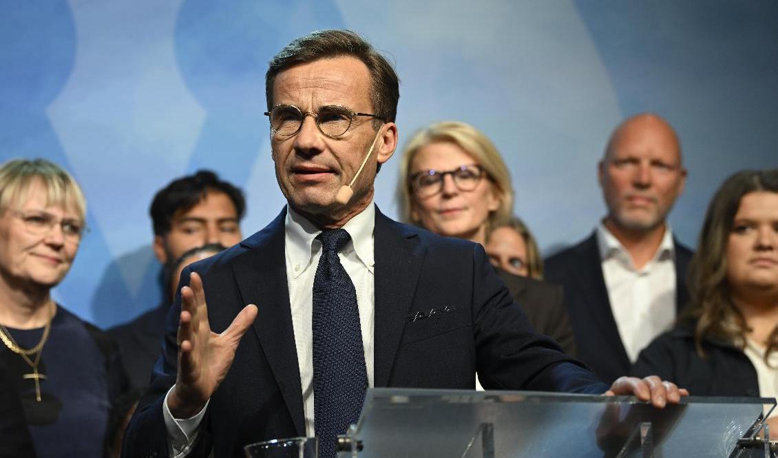 Moderaternas partiledare Ulf Kristersson (M) talar på Moderaternas valvaka. Arkivbild. Foto: Fredrik Sandberg/TT