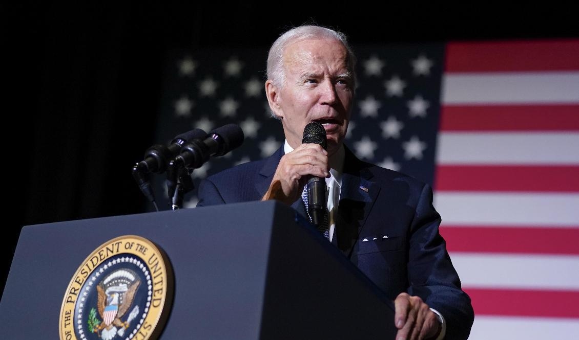 USA:s president Joe Biden höll ett tal vid ett universitet i Delaware där han pratade om sin satsning för minskade studieskulder. Foto: Evan Vucci/AP/TT
