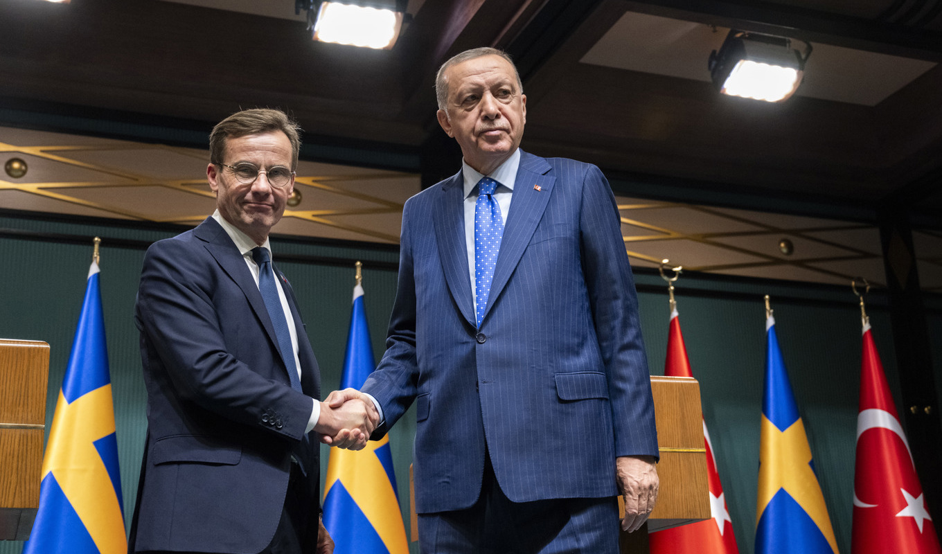 Statsminister Ulf Kristersson (M) och Turkiets president Recep Tayyip Erdogan i Ankara den 8 november. Foto: Henrik Montgomery/TT