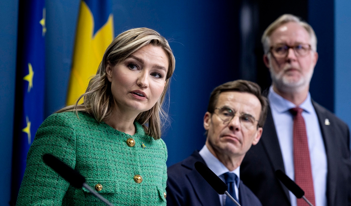 Nyss var de i opposition. Nu är Ebba Busch (KD), Ulf Kristersson (M) och Johan Pehrson (L) i regeringsställning. Arkivbild. Foto: Christine Olsson/TT