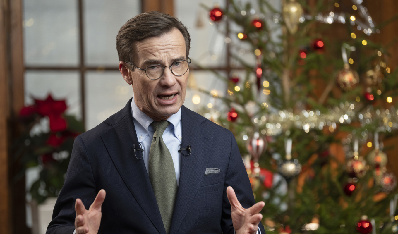 Statsminister Ulf Kristersson (M) håller jultal på Harpsund. Foto: Fredrik Sandberg/TT