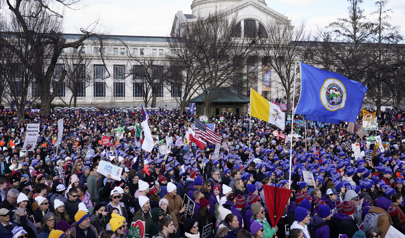 Abortmotståndare demonstrerar i USA:s huvudstad Washington|DC. Foto: Patrick Semansky/AP/TT