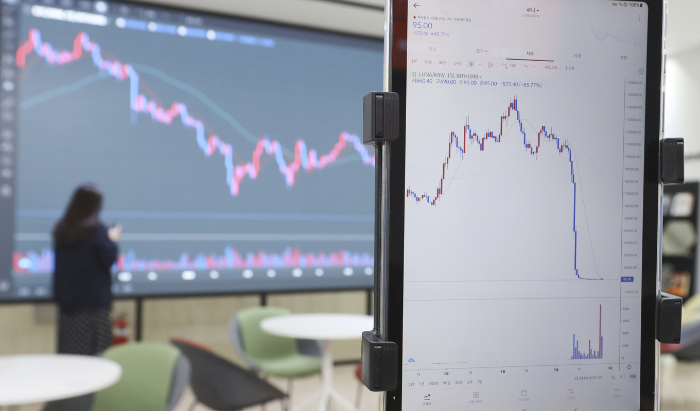 Kryptovalutan Luna föll hejdlöst i maj förra året. Nu har Terraform Labs grundare gripits misstänkt för inblandning. Foto: Ryu Hyo-lim/AP/TT