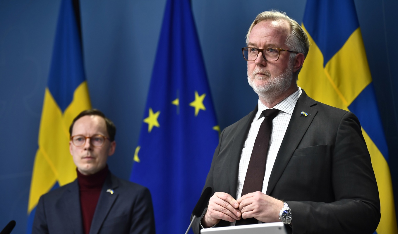 Utbildningsminister Mats Persson (L) och arbetsmarknads- och integrationsminister Johan Pehrson (L). Arkivbild. Foto: Caisa Rasmussen/TT