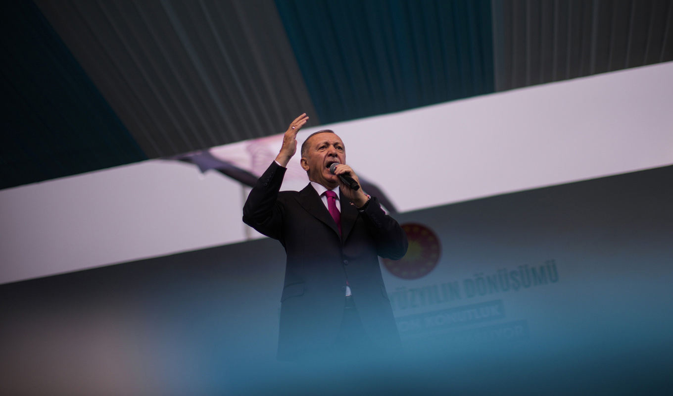 Turkiets president Recep Tayyip Erdogan vid ett tal på ett valmöte i Istanbul i fredags. Foto: Francisco Seco/AP/TT