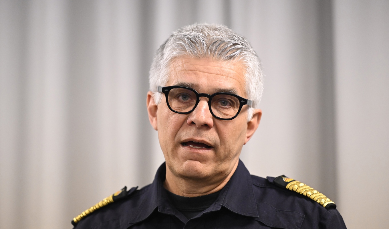Rikspolischef Anders Thornberg under pressträff kring aktuella läget. Foto: Jessica Gow/TT