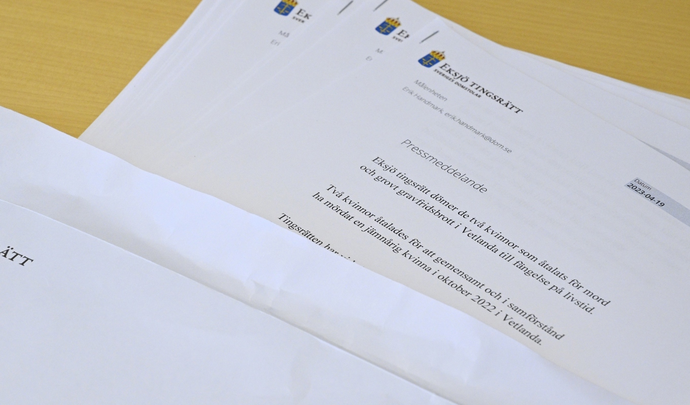 Två kvinnor som fällts för mord i Vetlanda överklagar domen. Arkivbild. Foto: Mikael Fritzon/TT