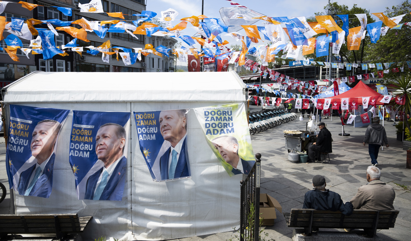 Valstuga i Istanbul för regeringspartiets AKP och president Recep Tayyip Erdogan. Foto: Henrik Montgomery/TT