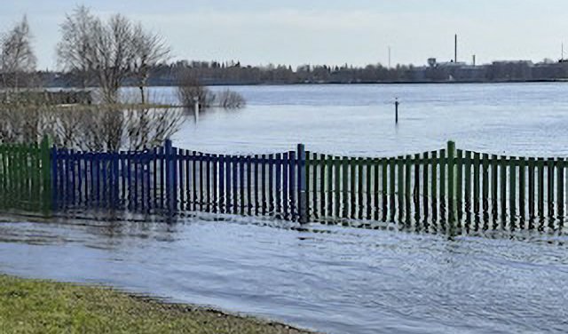 Vårfloden i Tornedalen beskrivs som den värsta på årtionden. Bilden är från Haparanda. Foto: Räddningstjänsten i Haparanda