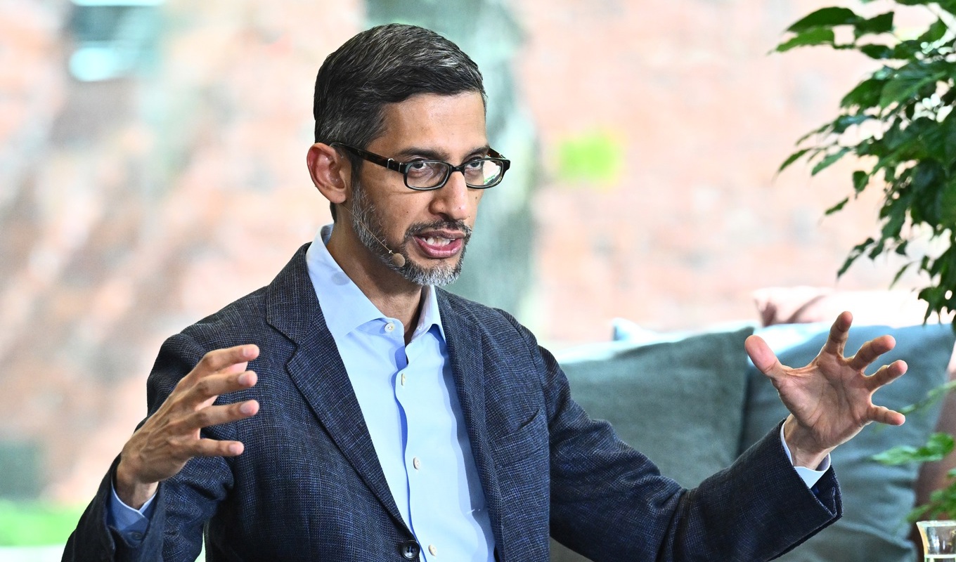 Googles vd Sundar Pichai diskuterade bland annat behovet av att reglera AI under ett besök på Kungliga Tekniska Högskolan (KTH) Foto: Claudio Bresciani / TT