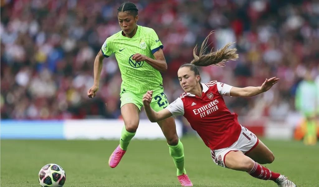 Sveindís Jane Jónsdóttir är på väg att bli en nyckelspelare i Wolfsburg som för sjätte gången är i final i Uefa Women’s Champions League.Foto: Clive Rose/Getty Images