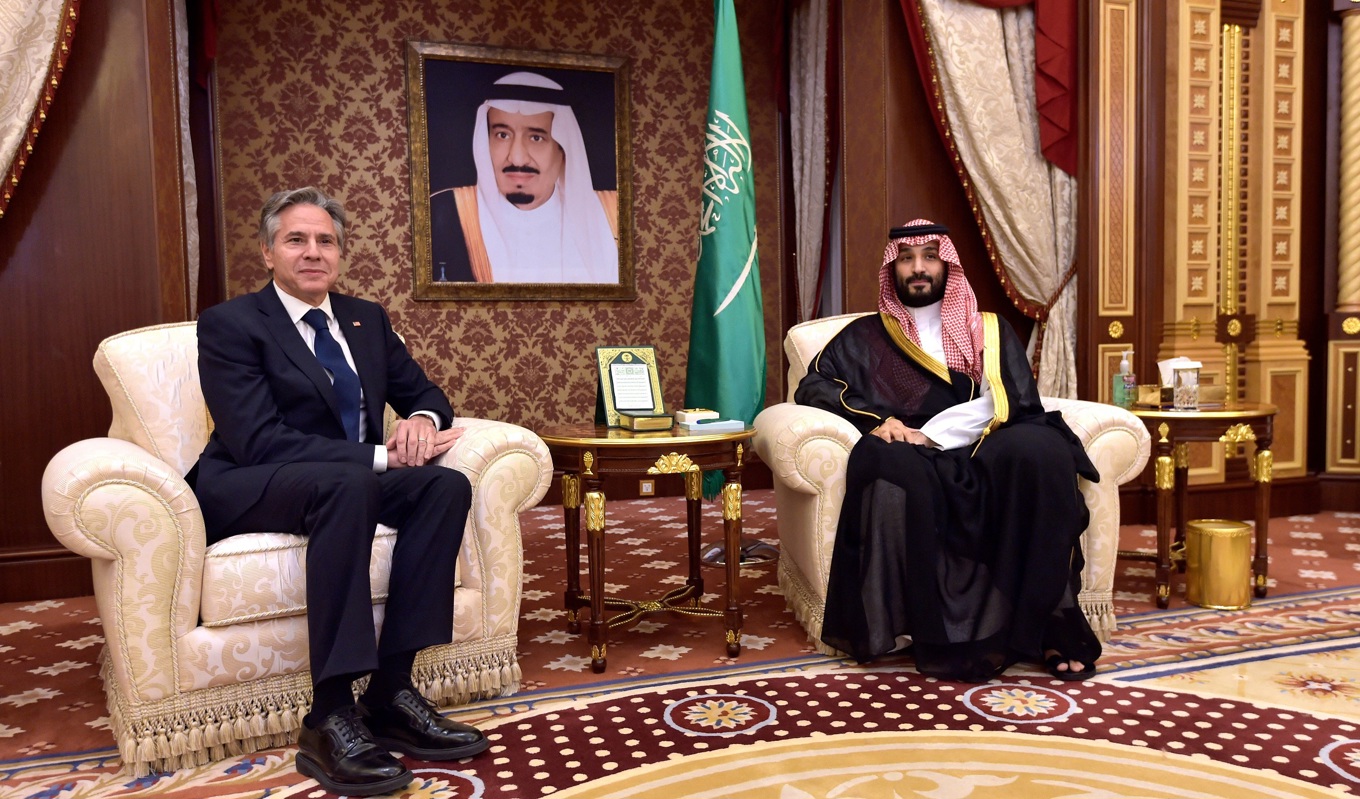 USA:s utrikesminister Antony Blinken och Saudiarabiens kronprins Mohammed bin Salman i Jidda den 7 juni 2023. Foto: Amer Hilabi/POOL/AFP via Getty Images