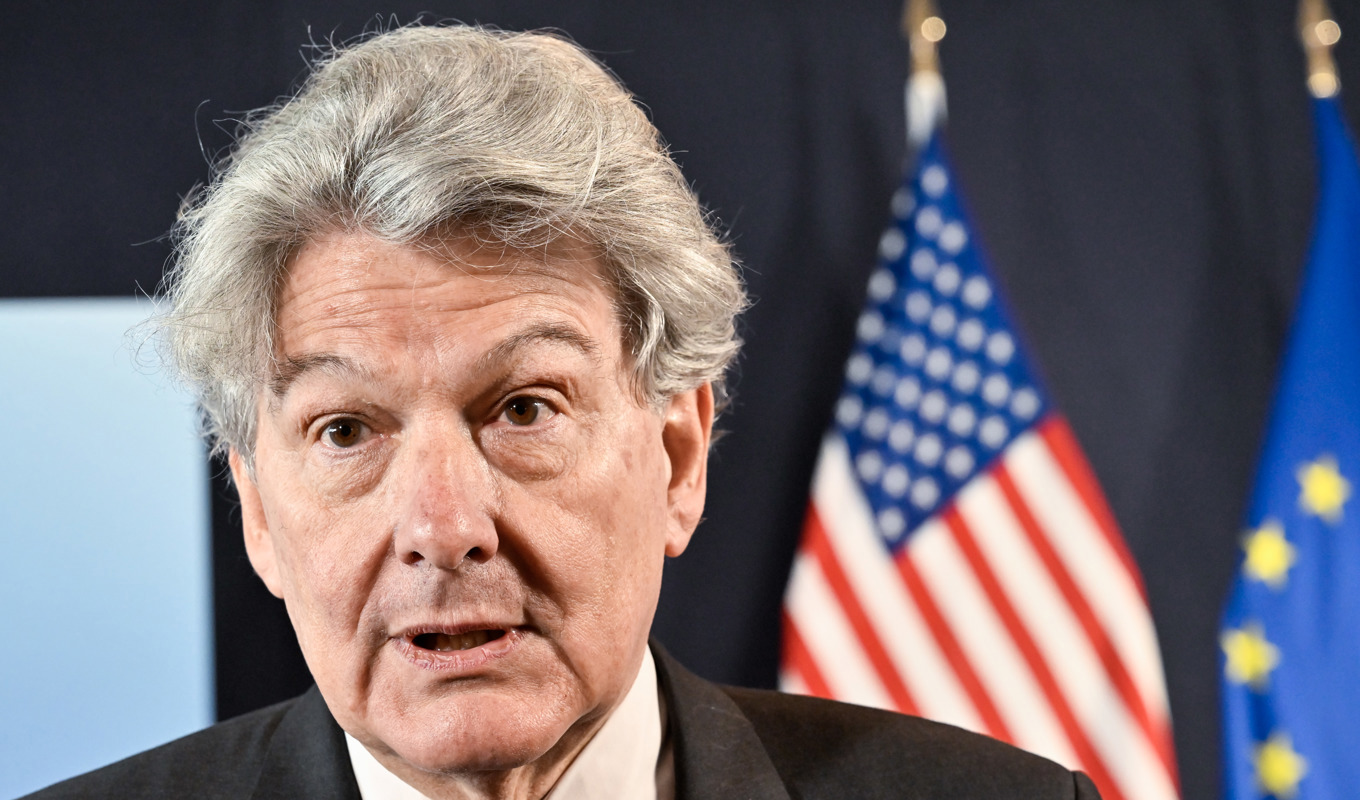 EU:s inremarknadskommissionär Thierry Breton förvarnar Elon Musk inför EU:s nya datalag. Foto: Jonas Ekströmer/TT