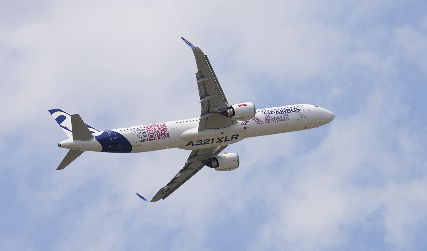 En Airbus av modell A321 som visades upp i samband med veckans flygshow i Paris. Foto: Michel Euler/AP/TT