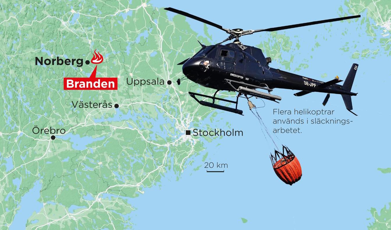 Branden startade under midsommarafton och blossade upp igen under måndagskvällen. Foto: Johan Hallnäs