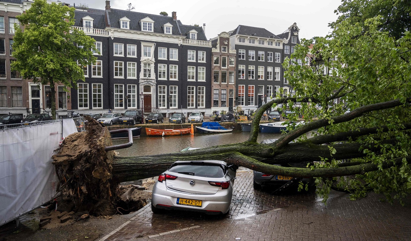 En kraftig sommarstorm har orsakat stor förödelse i Amsterdam. Foto: Evert Elzinga/ANP/AFP