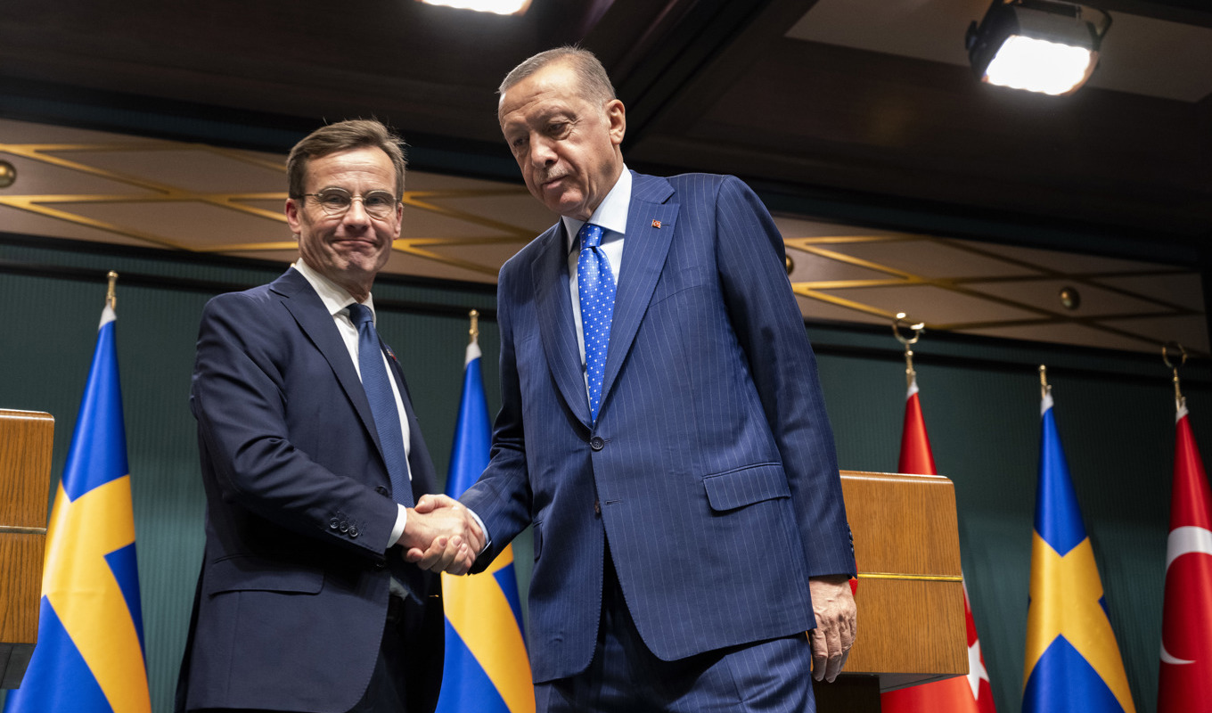 Sveriges statsminister Ulf Kristersson (M) och Turkiets president Recep Tayyip Erdogan under ett tidigare möte i Ankara. Arkivbild. Foto: Henrik Montgomery/TT