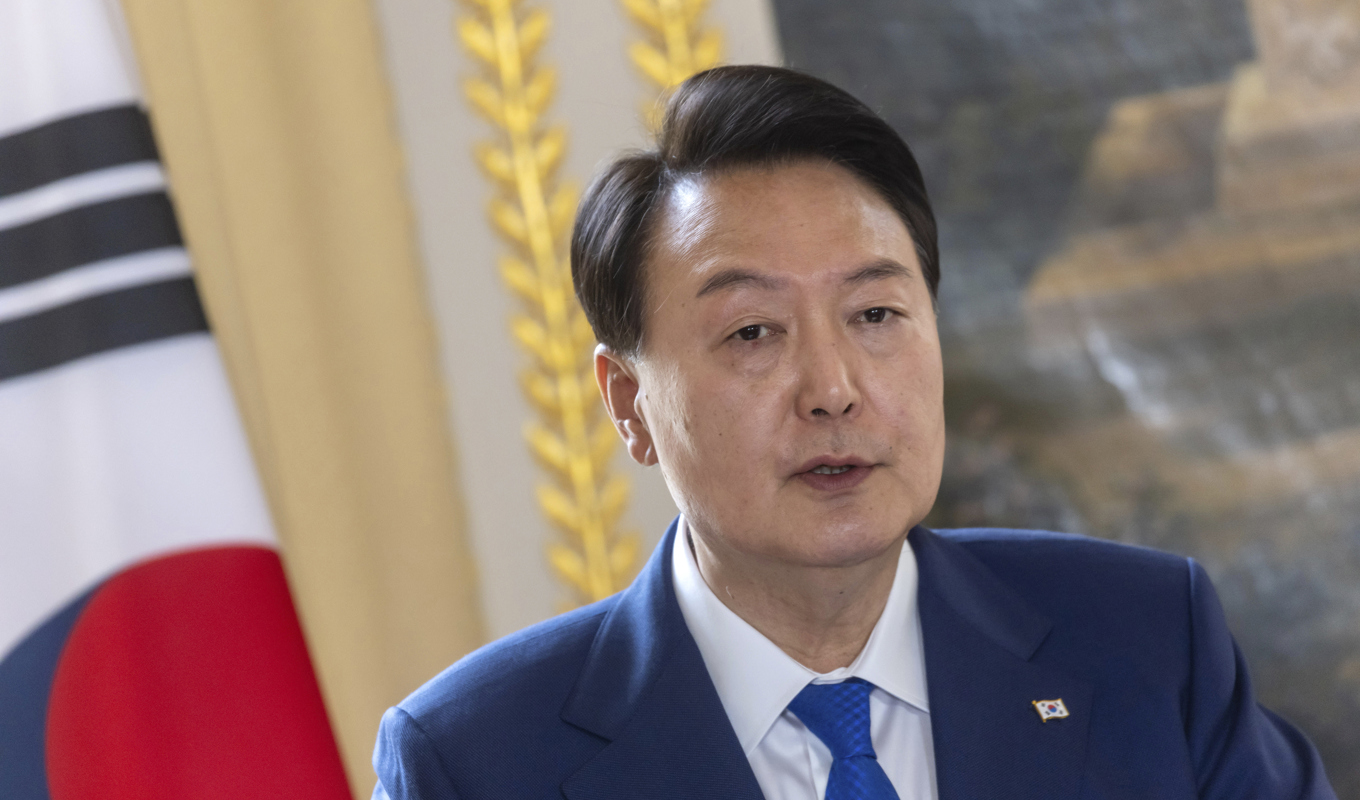 Sydkoreas president Yoon Suk Yeol närvarar vid Natotoppmötet i Vilnius. Foto: Christophe Petit Tesson/AP/TT