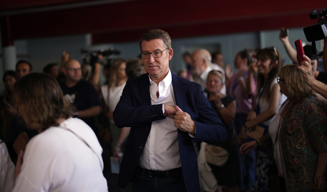 PP:s partiledare Alberto Nunez Feijoo på valdagen. Foto: Manu Fernandez/AP/TT
