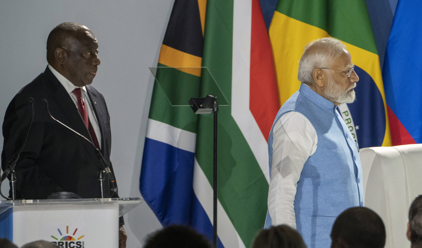 Sydafrikas president Cyril Ramaphosa med Indiens premiärminister Narendra Modi. Foto: Jerome Delay/AP/TT