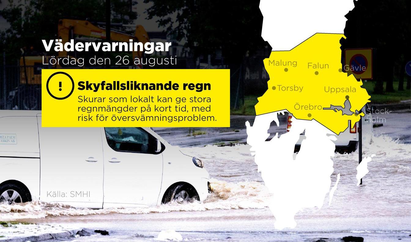 SMHI varnar för skyfallsliknande regn i mellersta Sverige under lördagen. Foto: Johan Hallnäs