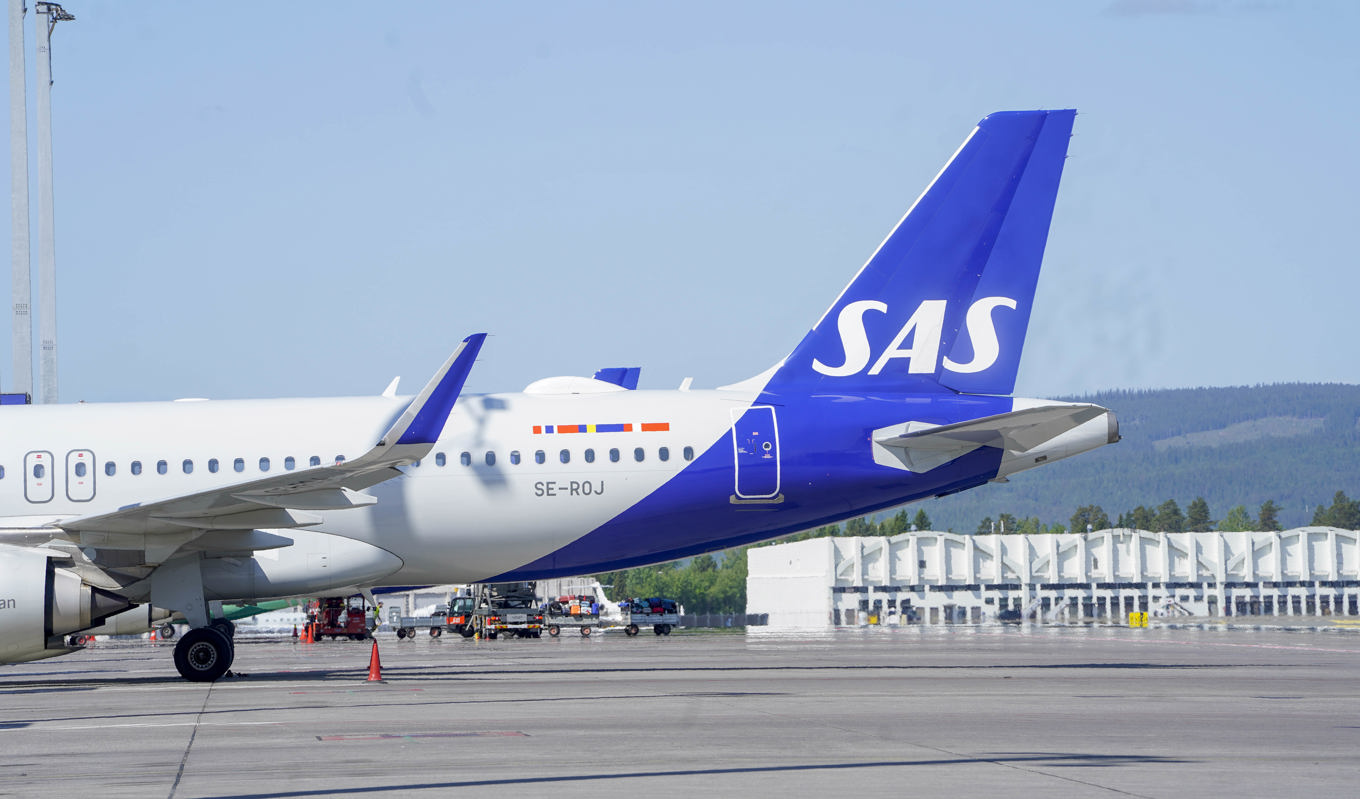 Ett SAS-plan på Oslos flygplats Gardermoen. Foto: Terje Pedersen/NTB/TT