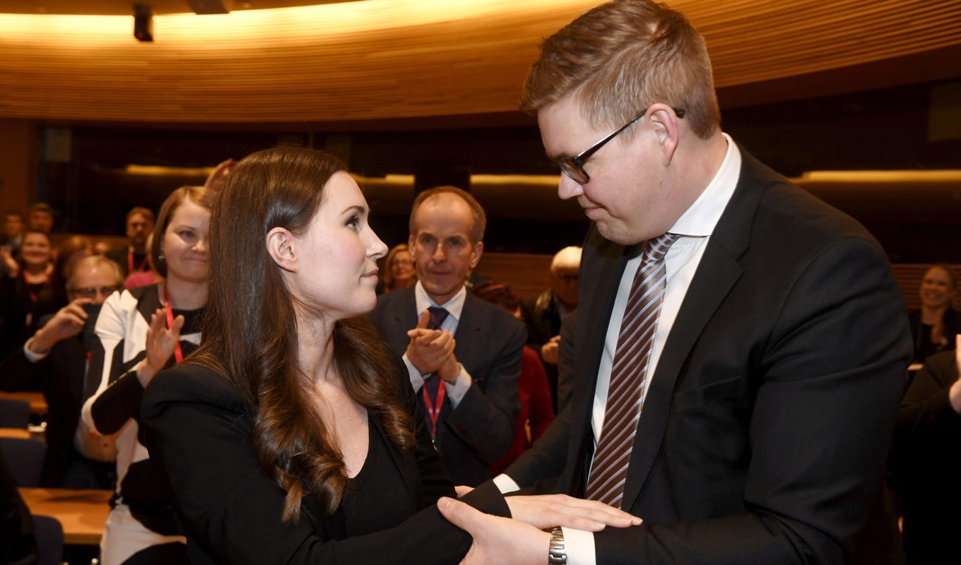 När Sanna Marin lämnar posten som ordförande för SDP tar favorittippade Antti Lindtman över. Arkivbild. Foto: Vesa Moilanen/AP