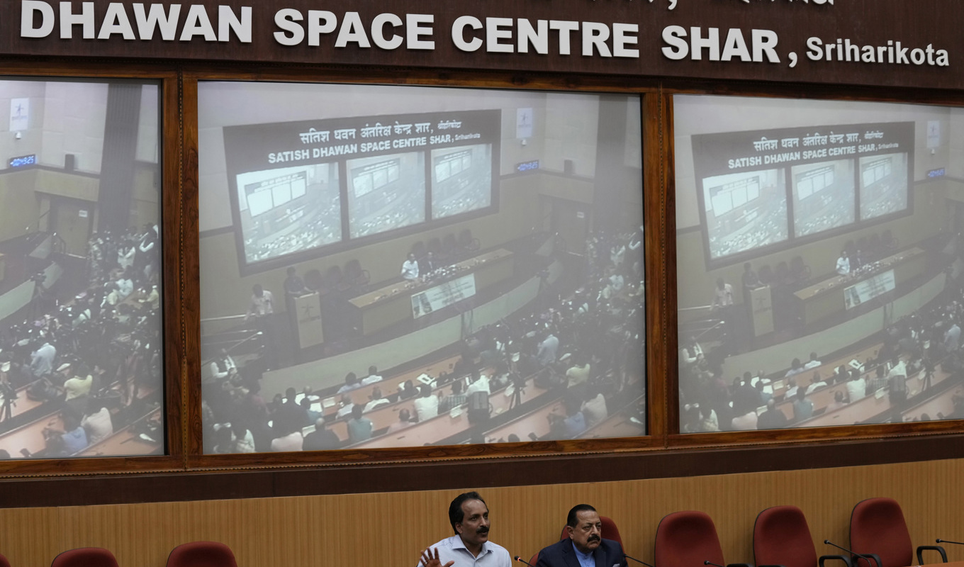 Sriharikota-rymdbasen. Bild från en tidigare presskonferens. Foto: Aijaz Rahi/AP/TT