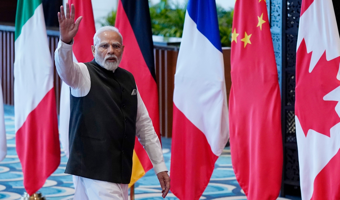Indiens premiärminister Narendra Modi står värd för det pågående G-20-mötet i Delhi. Foto: Evan Vucci/AP/TT