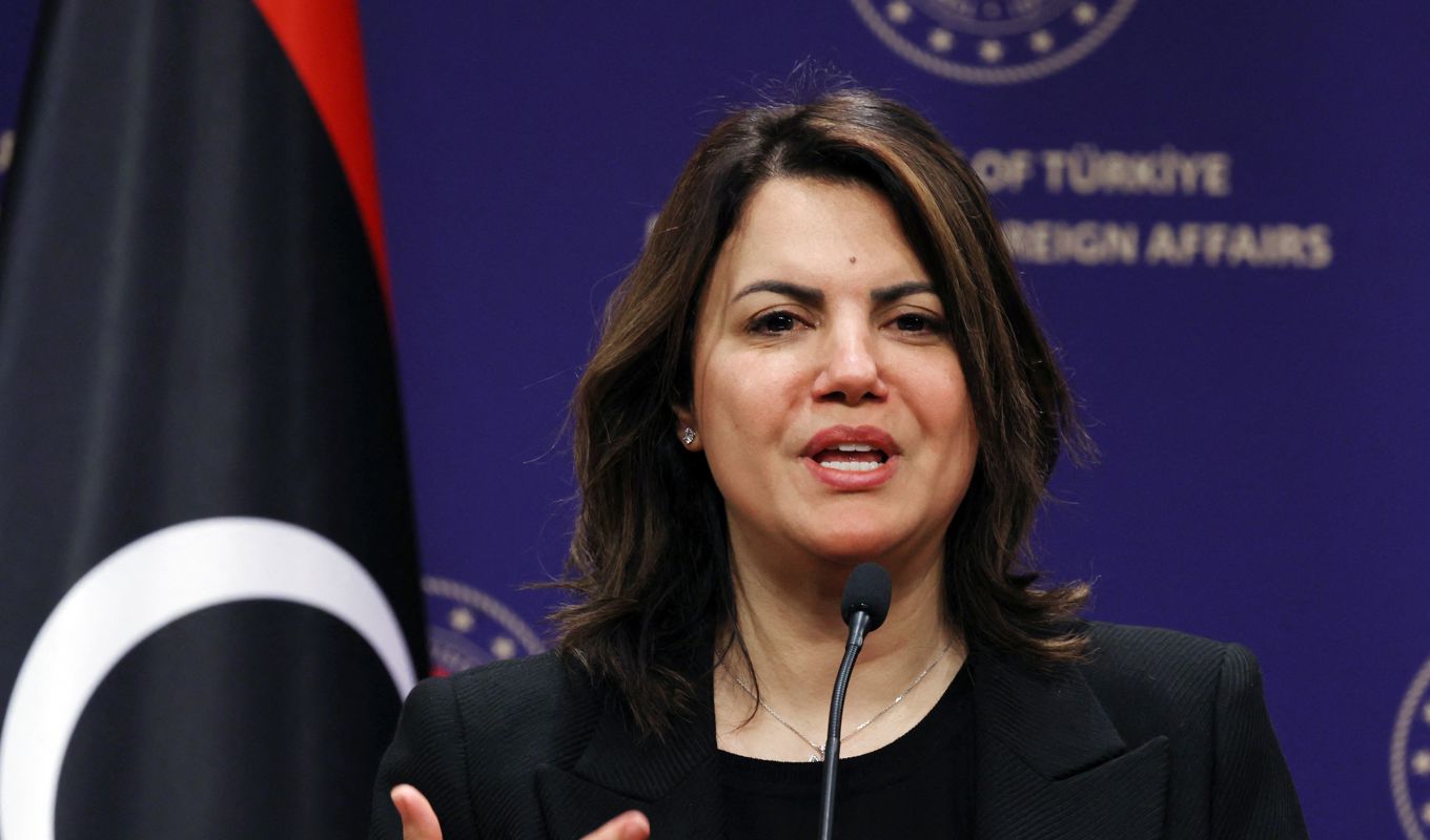 Libyens utrikesminister Najla Mangoush på en pressträff i Ankara i Turkiet den 13 februari 2023. Foto: Adem Altan/AFP via Getty Images