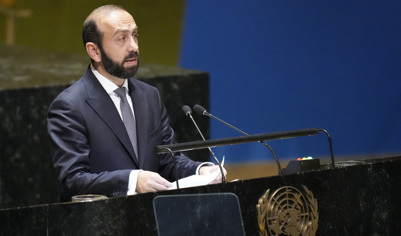 Armeniens utrikesminister Ararat Mirzojan vädjade på lördagen till FN:s generalförsamling om en FN-insats för att garantera etniska armeniers säkerhet i Nagorno-Karabach. Foto: Mary Altaffer/AP/TT