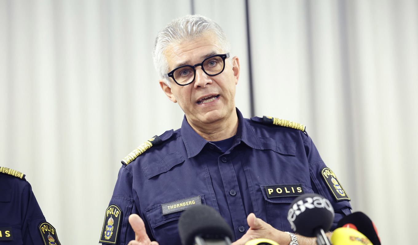 Rikspolischef Anders Thornberg under en pressträff med anledning av det grova våldet kopplat till gängkriminaliteten och den organiserade brottsligheten. Foto: Christine Olsson/TT