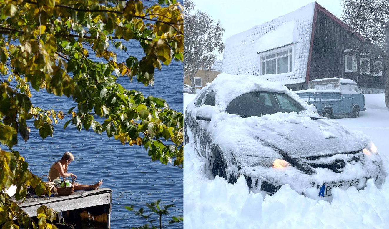 Högsommarväder och rekordmycket snö på en och samma månad. Foto: TT