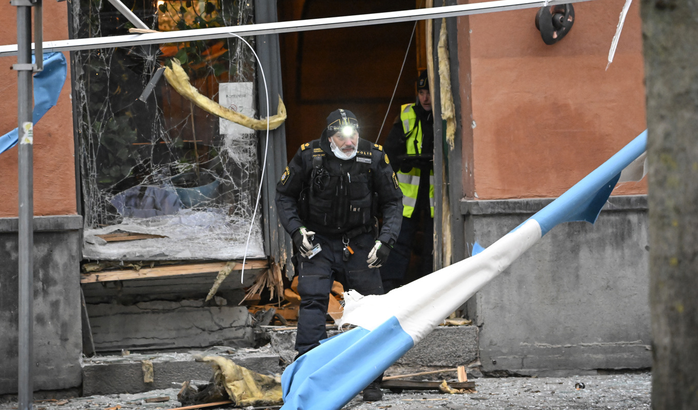 Explosionen på Södermalm i Stockholm den 17 januari ledde till omfattande fasadskador, men ingen person skadades. Arkivbild. Foto: Anders Wiklund/TT