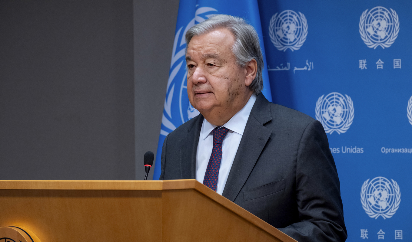 FN:s generalsekreterare António Guterres vädjar till Hamas att omedelbart släppa sin gisslan och till Israel att tillåta att förnödenheter förs in i Gaza. Mellanöstern står vid kanten till avgrunden, varnar han. Arkivbild Foto: Craig Ruttle/AP/TT