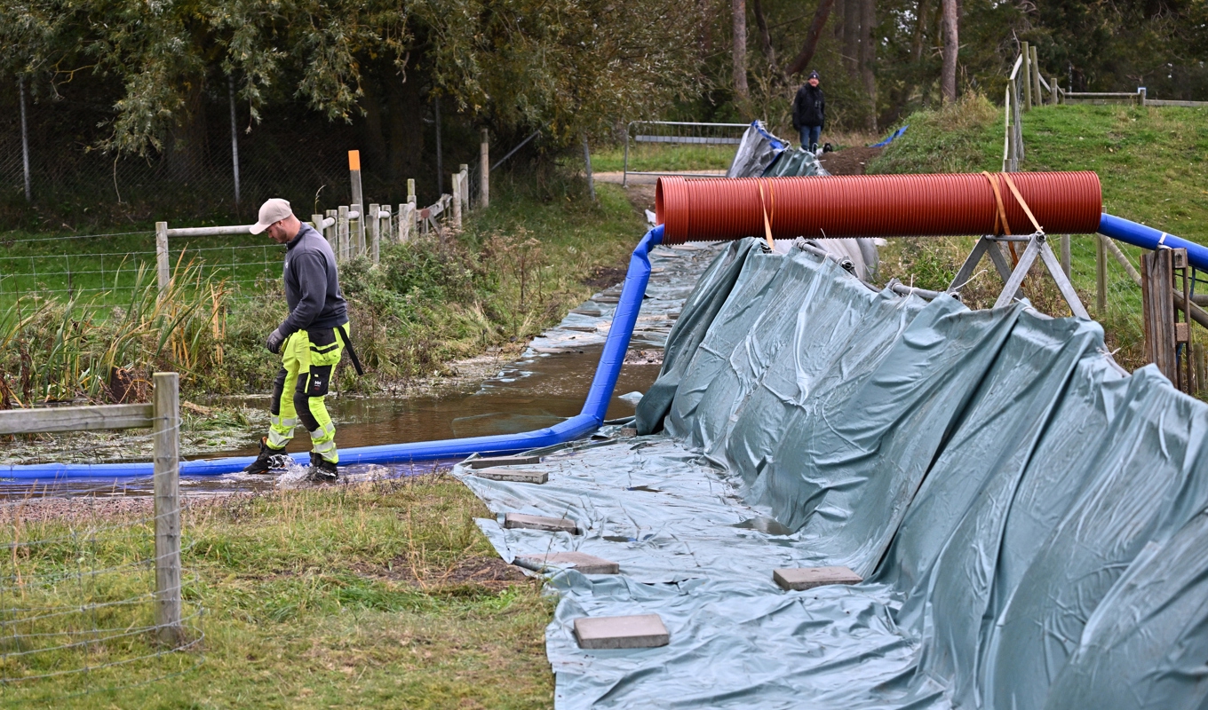 Översvämningsvall i Skanör på torsdagen. Arkivbild. Foto: Johan Nilsson/TT