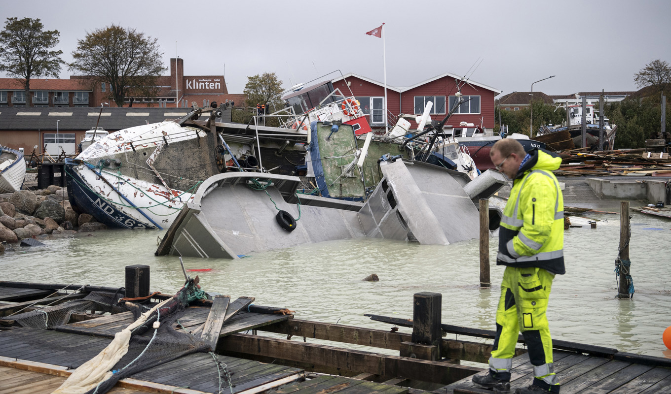 Omfattande skador i Rødvig på Själland. Foto: Nils Meilvang/Ritzau Scanpix/TT
