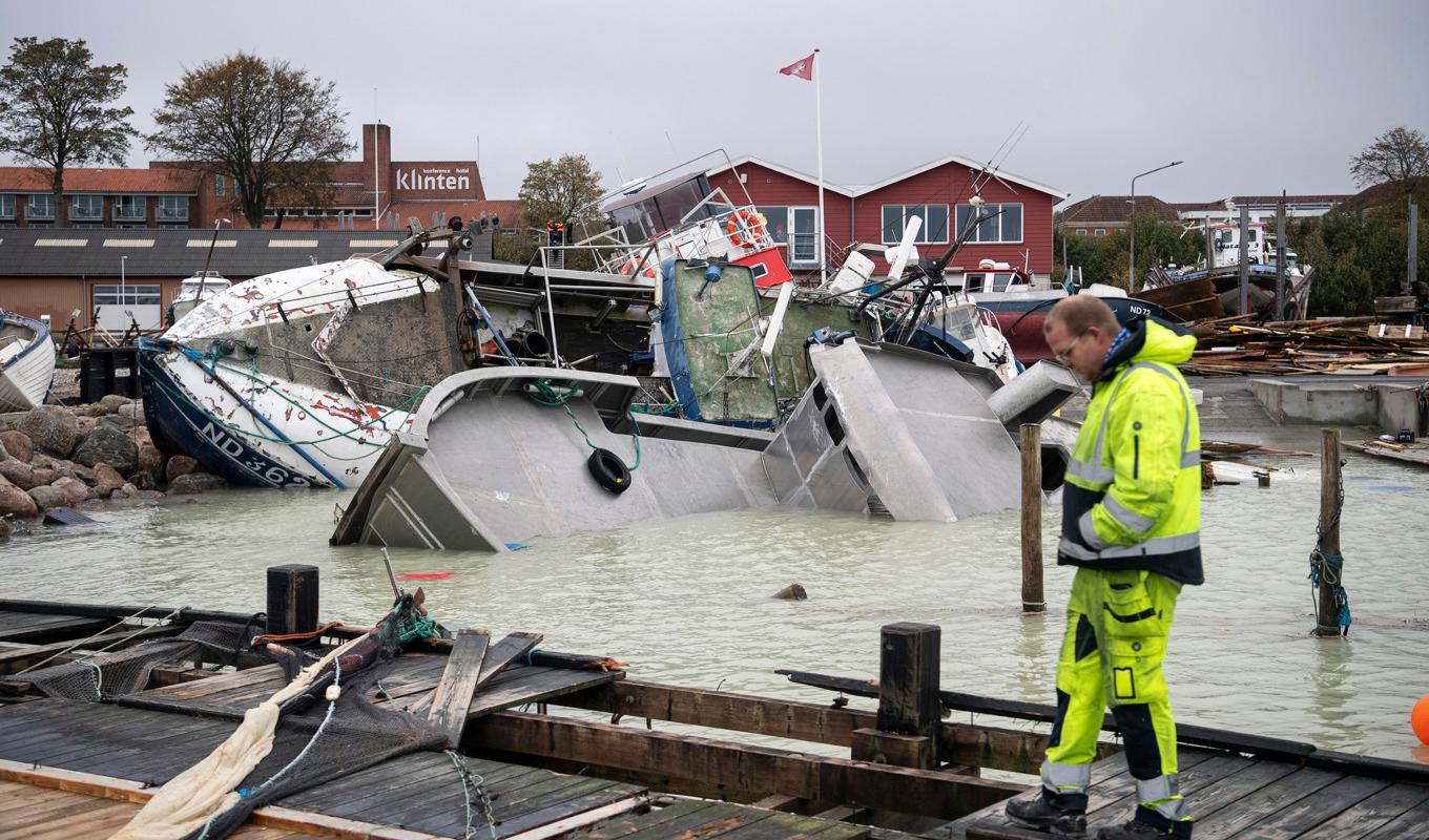 Omfattande skador i Rødvig på Själland. Foto: Nils Meilvang/Ritzau Scanpix/TT