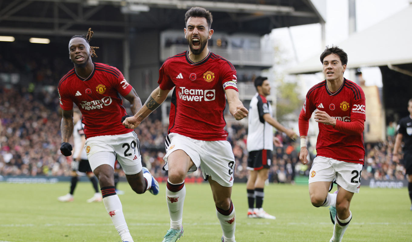 Bruno Fernandes frälste United med ett sent mål. Foto: David Cliff/AP/TT
