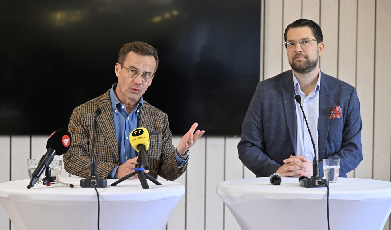 Jimmie Åkessons SD drygar ut sitt avstånd till Ulf Kristerssons M i den senaste opinionsmätningen från Novus. Arkivbild. Foto: Johan Nilsson/TT