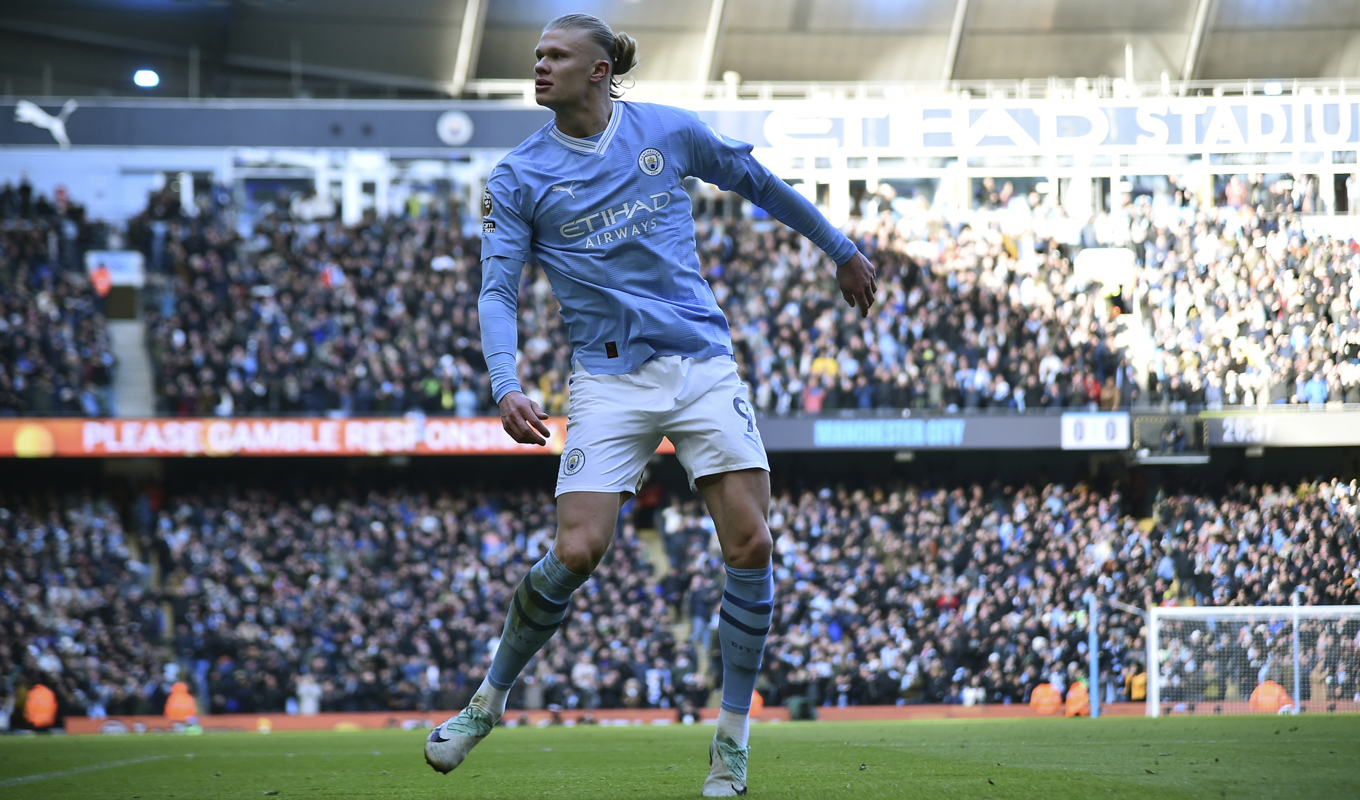 Erling Braut Haaland spräckte nollan hemma mot Liverpool. Foto: Rui Vieira/AP/TT