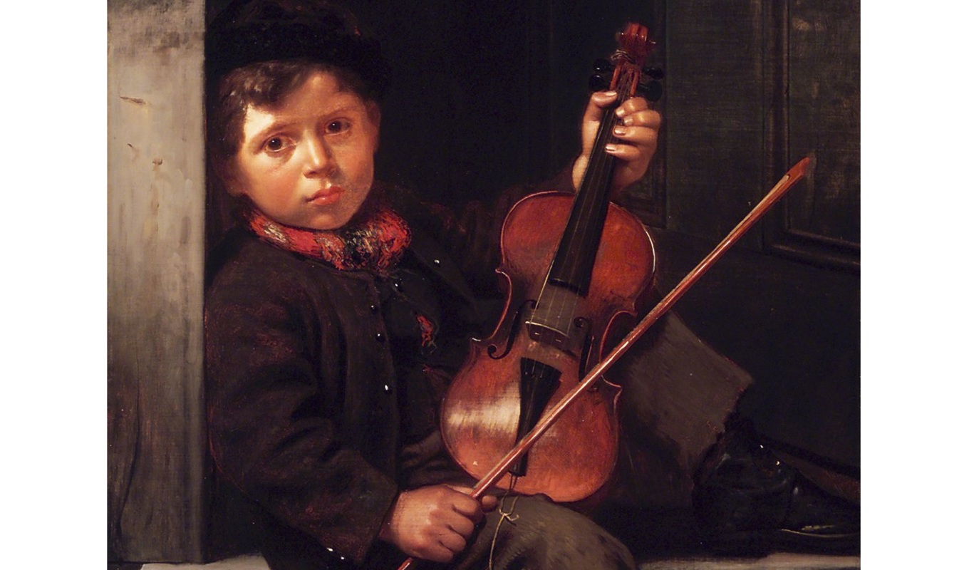 Vägen till det välklingande är lång och mödosam men givande – inte minst för omgivningen. Målning av John George Brown (1831–1913). Public Domain