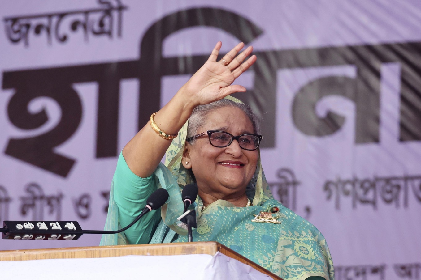 Sheikh Hasina, premiärminister i Bangladesh under ett valmöte. Foto: Saiful Islam Kallal/AP/TT