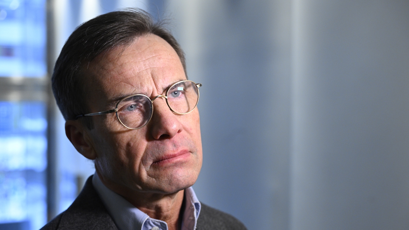 Statsminister Ulf Kristersson (M) deltog i TV4:s partiledarsamtal på lördagen. Foto: Anders Wiklund/TT