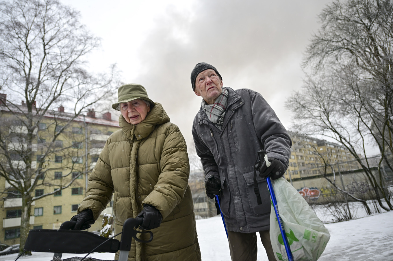 Etel och Carl-Otto Carlsson blev vittnen till hur branden började – precis utanför köksfönstret. Foto: Björn Larsson Rosvall/TT