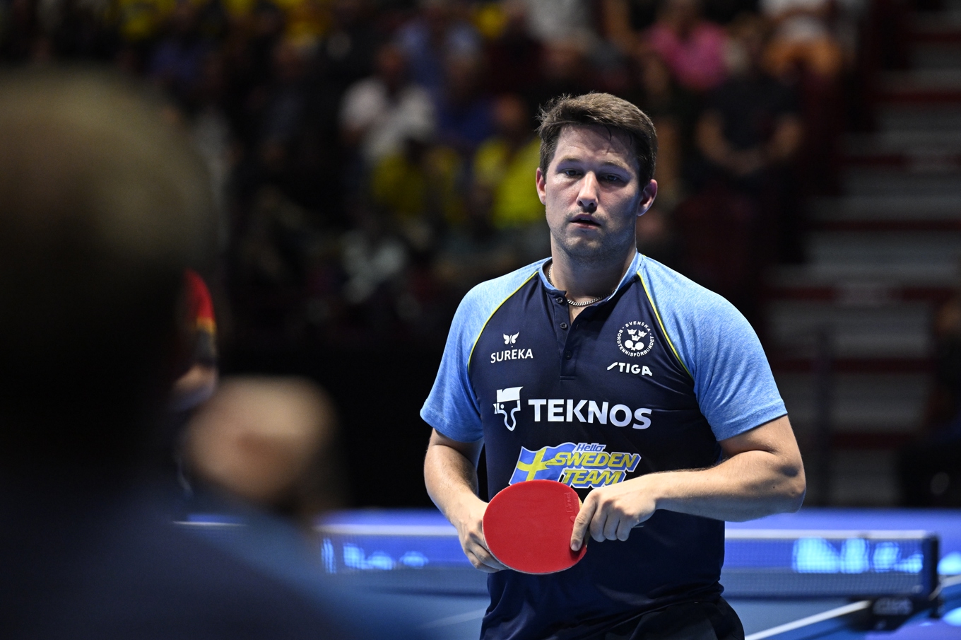 Kristian Karlsson vann sin match i lag-VM i Busan, Sydkorea, med 3–2, vilket gav de svenska bordtennisherrarna den andra raka 3–0-segern i mästerskapet. Arkivbild. Foto: Johan Nilsson/TT