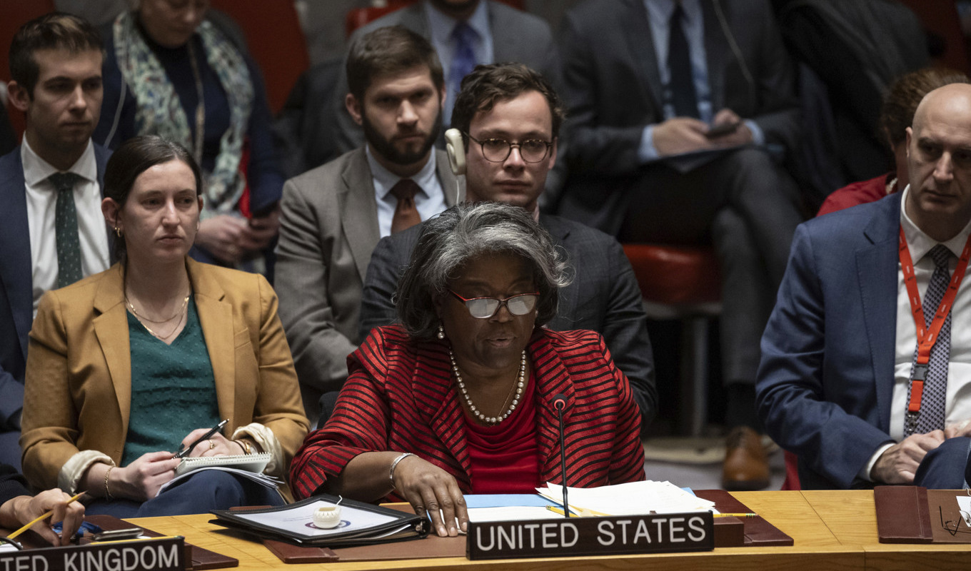 USA:s FN-ambassadör Linda Thomas-Greenfield på sammanträde för FN:s säkerhetsråd. Arkivbild. Foto: Yuki Iwamura/AP/TT